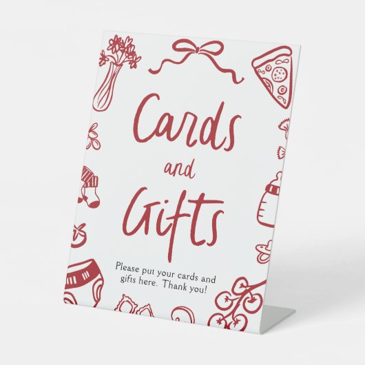 Moderne handgetekende Italiaanse pizza Kaarten en  Reclamebord Met Voetstuk (Voorkant)