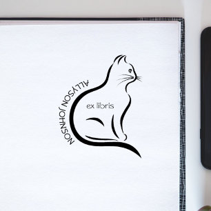Moderne Handgetekende Kat Custom Naam Boek Ex Libr Rubberstempel