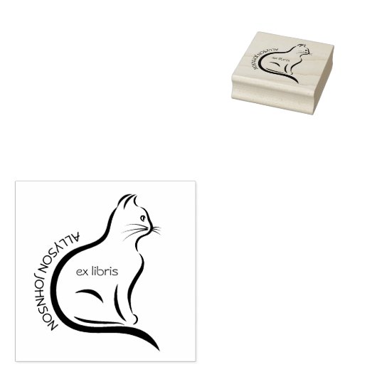 Moderne Handgetekende Kat Custom Naam Boek Ex Libr Rubberstempel (Gestempeld)