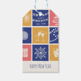 Moderne Handgetekende Kleurrijke Nieuwe Jaar Eleme Cadeaulabel