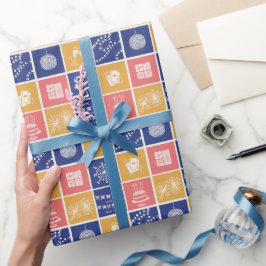 Moderne Handgetekende Kleurrijke Nieuwe Jaar Eleme Cadeaupapier