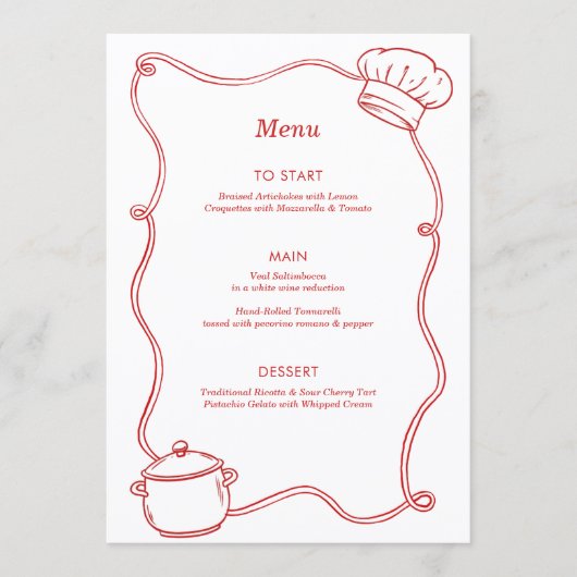 Moderne Handgetekende Kook Chef Rode Verjaardag Menu (Voorkant)