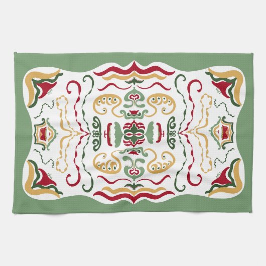 Moderne handgetekende kunst in bijgewerkte vakanti theedoek (Horizontaal)