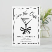 Moderne handgetekende Martini Save the Date (Staand voorkant)