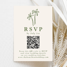 Moderne handgetekende palmbomen Cream QR Code Wedd RSVP Kaartje