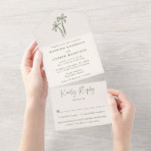 Moderne handgetekende palmbomen crème bruiloft all in one uitnodiging (Afscheurbaar)