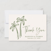 Moderne handgetekende palmbomen crème bruiloft bedankkaart (Voorkant)