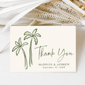 Moderne handgetekende palmbomen crème bruiloft bedankkaart
