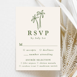 Moderne Handgetekende Palmbomen Crème Trouwen RSVP Kaartje