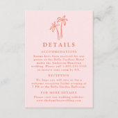 Moderne handgetekende palmbomen Roze bruiloft Deta Informatiekaartje (Voorkant)