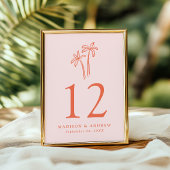 Moderne handgetekende palmbomen Roze bruiloft Kaart