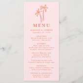 Moderne handgetekende palmbomen Roze bruiloft Menu (Voorkant)
