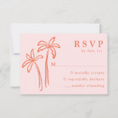 Moderne handgetekende palmbomen Roze bruiloft RSVP Kaartje (Voorkant)