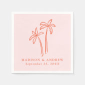 Moderne handgetekende palmbomen Roze bruiloft Servet (Voorkant)