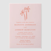 Moderne handgetekende palmbomen Roze bruiloft Vellum Uitnodigingen (Voorkant)