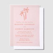 Moderne handgetekende palmbomen Roze bruiloft Vellum Uitnodigingen (Offset)