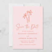 Moderne handgetekende palmbomen Roze foto bruiloft Save The Date (Voorkant)