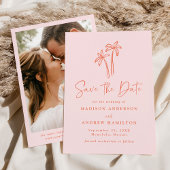 Moderne handgetekende palmbomen Roze foto bruiloft Save The Date