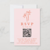 Moderne handgetekende palmbomen Roze QR-code bruil RSVP Kaartje (Voorkant)