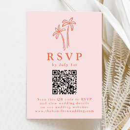 Moderne handgetekende palmbomen Roze QR-code bruil RSVP Kaartje