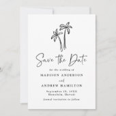 Moderne handgetekende palmboom foto bruiloft save the date (Voorkant)