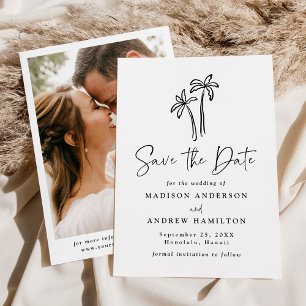 Moderne handgetekende palmboom foto bruiloft save the date