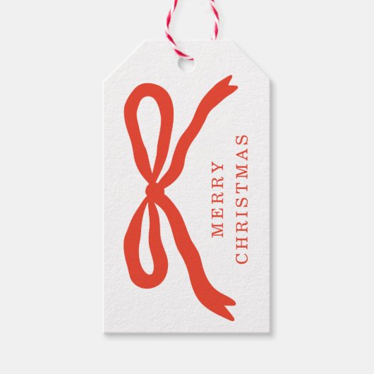 Moderne handgetekende rode boog kerstvakantie cadeaulabel (Voorkant)