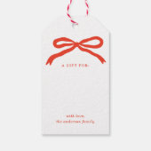 Moderne handgetekende rode boog kerstvakantie cadeaulabel (Achterkant)