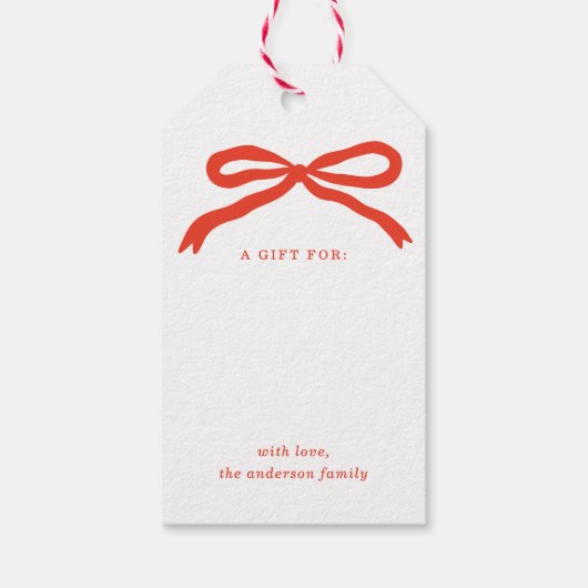 Moderne handgetekende rode boog kerstvakantie cadeaulabel (Achterkant)