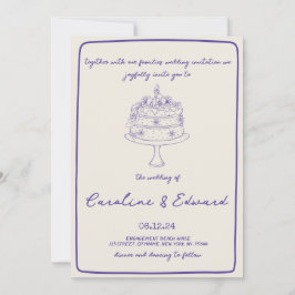 Moderne Handgetekende Taart Retro boho bruiloft Kaart