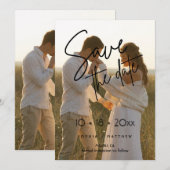 Moderne handgetekende trouwfoto Save The Date (Voorkant / Achterkant)