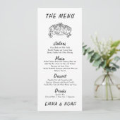 Moderne Handgetekende Trouwmenu Kaart (Staand voorkant)