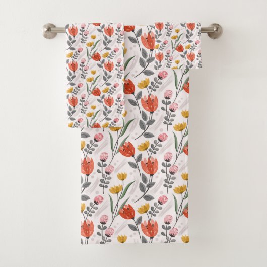 Moderne handgetekende tulpen badhanddoek set bad handdoek (Insitu)