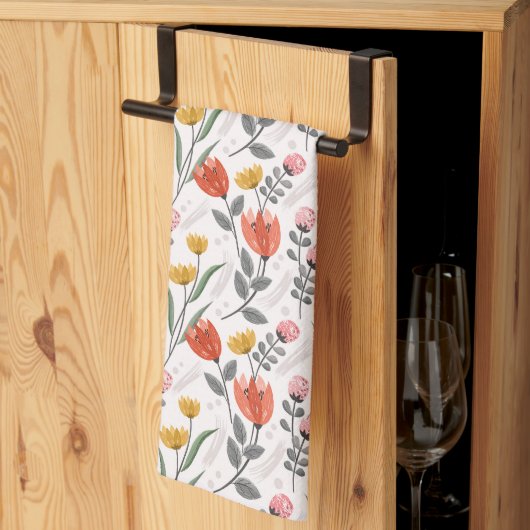 Moderne handgetekende tulpen keukenhanddoek (Derde Gevouwen)