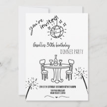 Moderne handgetekende verjaardags dinerfeest uitno