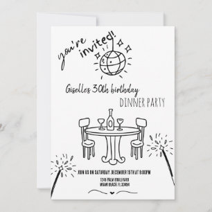 Moderne handgetekende verjaardags dinerfeest uitno kaart