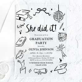 Moderne Handgetekende Ze heeft het gedaan Afstudee Acryl Uitnodigingen