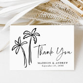 Moderne handgetekende zwarte palmbomen bruiloft bedankkaart