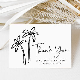 Moderne handgetekende zwarte palmbomen bruiloft bedankkaart