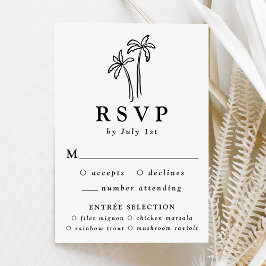 Moderne handgetekende zwarte palmbomen bruiloft RSVP kaartje
