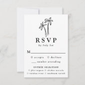 Moderne handgetekende zwarte palmbomen bruiloft RSVP kaartje (Voorkant)