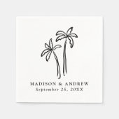 Moderne handgetekende zwarte palmbomen bruiloft servet (Voorkant)