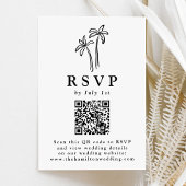 Moderne handgetekende zwarte palmbomen QR-code bru RSVP Kaartje
