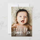 Moderne Handlettering 2 foto's Klein Baby shower Bedankkaart (Voorkant)