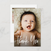 Moderne Handlettering 2 foto's Klein Baby shower Bedankkaart (Voorkant / Achterkant)