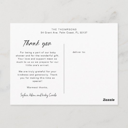 Moderne handlettering 8 fotocollage baby shower briefkaart (Achterkant)