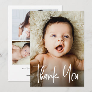 Moderne handlettering aangepast 4 foto's baby show bedankkaart