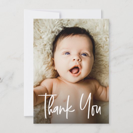 Moderne handlettering aangepaste Baby shower foto Bedankkaart (Voorkant)