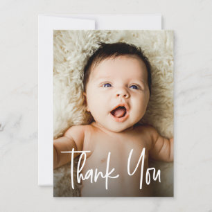 Moderne handlettering aangepaste Baby shower foto Bedankkaart