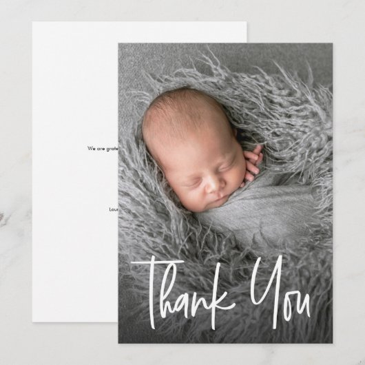 Moderne handlettering aangepaste Baby shower foto Bedankkaart (Voorkant / Achterkant)